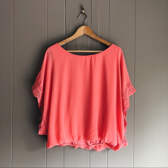 by & by Tops - Pink Lace Chiffon Poncho Top